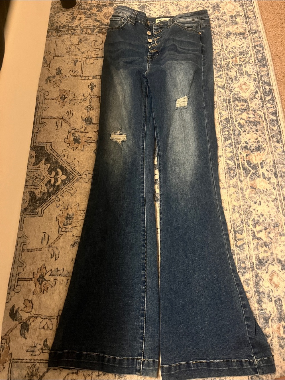 Women’s Dark Blue Distressed Flare Jeans